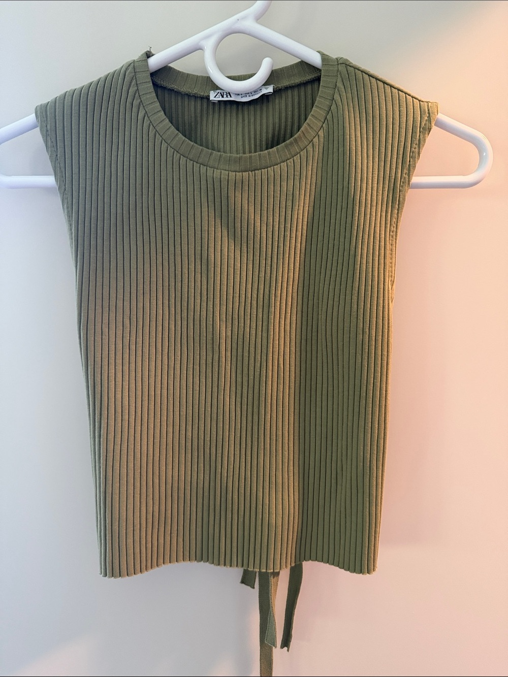 Zara Olive Green Ribbed Tie-Hem Tank